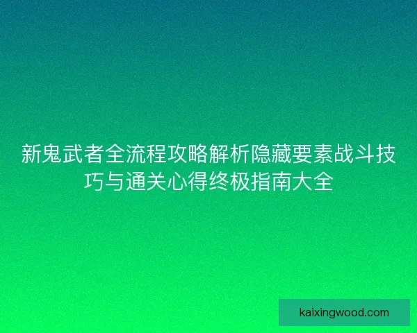 新鬼武者全流程攻略解析隐藏要素战斗技巧与通关心得终极指南大全